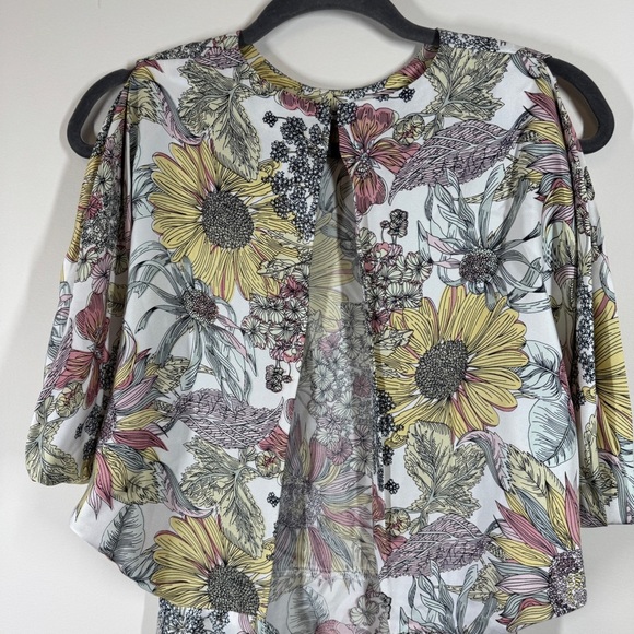 Opening Ceremony Multicolor Floral Print Dress Open Back Cape Overlay Size MEASU - Picture 5 of 12